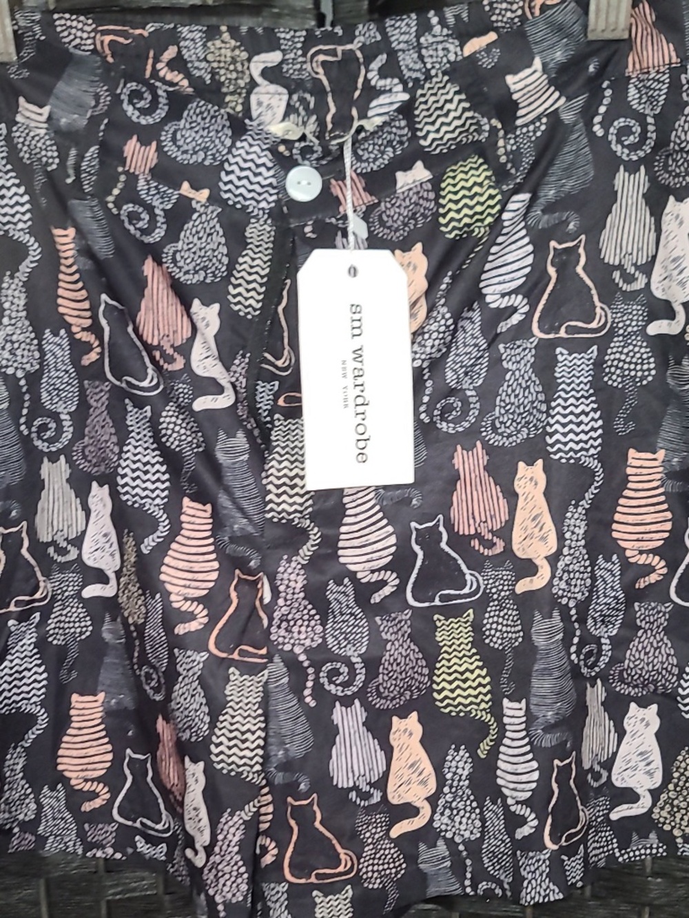 M Wardrobe brand shorts featuring a repeating print of cat silhouettes  NWT